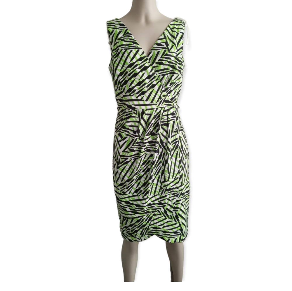LONDON TIMES lime green zebra print dress size 4